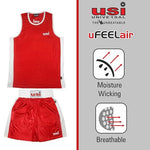 USI Mens Boxing Uniform Short & Vest Set Light Weight Sports Dress for Boxing (RED)