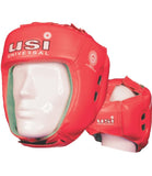 USI UNIVERSAL THE UNBEATABLE Boxing Headguard, 615CG Amateur Contest Headguard, Hide Leather, Multiple Layers of Padding for Greater Shock Absorbing Adjustable Web Closure & Strap(RED)