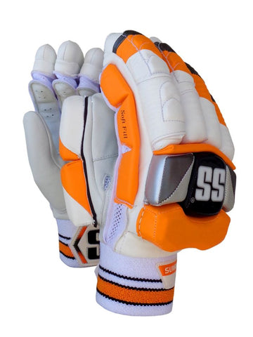 SS Super Test Cricket Batting Gloves White/Orange (Ravindra Jadeja style)